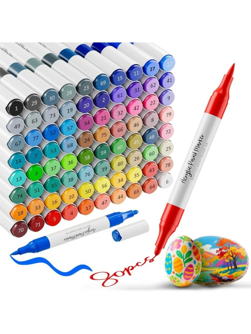 80 Colors Dual Tip Acrylic Paint Markers - Permanent Fabric & Craft Pens for DIY